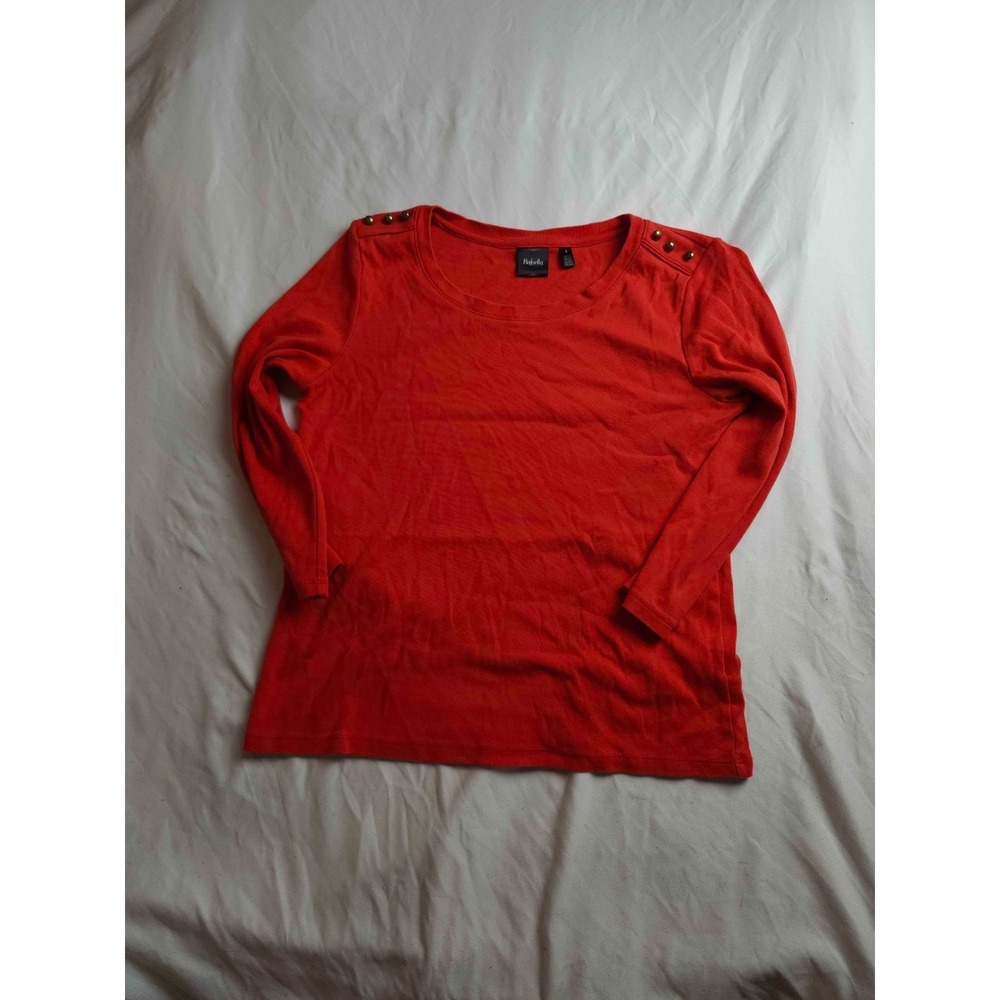 Rafaella Shirt Top Womens Medium Red Knit‎ 3/4 Sleeve Buttons Casual Scoop Neck